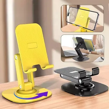 Adjustable Foldable Phone and Tablet Stand 360 Degree Rotating Desktop Holder Anti Slip Sturdy Design Metal Base Stand